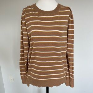 Banana Republic Forever Sweater - Tan White Stripe Crew Sweater - Size Large